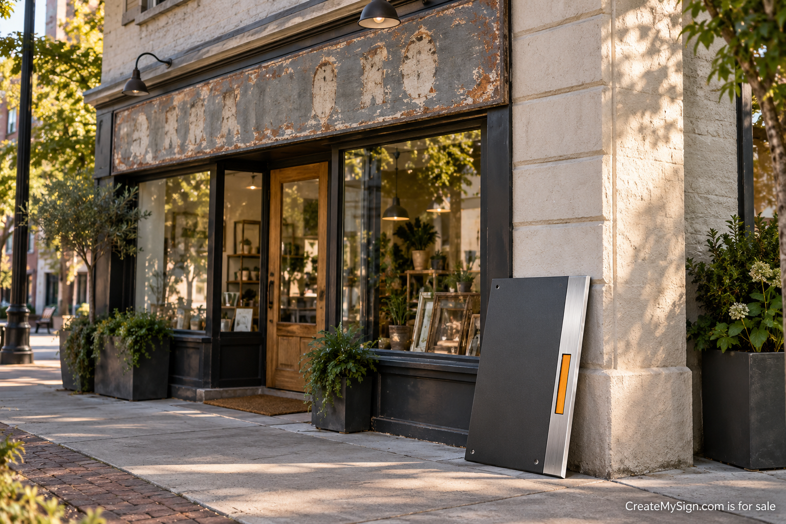 Storefront signage viewed from the sidewalk